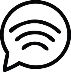 Poster - A black outline of a speech bubble containing three curved lines representing sound waves or a wireless signal signifying communication