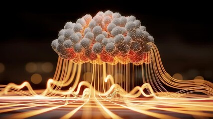 Poster - Cloud of Light Morphing into Circuit Brain, Representing the Fusion of AI and Technology