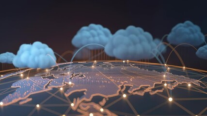 Poster - Global Network Connectivity with Digital Cloud Illustration and World Map Visualization