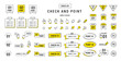 © Foxy Fox - Simple check and point. Checkmarks and pointer icons. Japanese line minimalistic title frame, text speech bubble, frame, ribbon, banner, cursors, sticker. Notes elements. Vector set