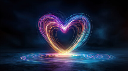 Poster - Vibrant luminous heart shape design on dark background