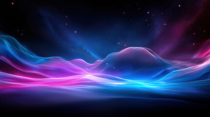 Poster - Vibrant abstract landscape with flowing colors and cosmic elements