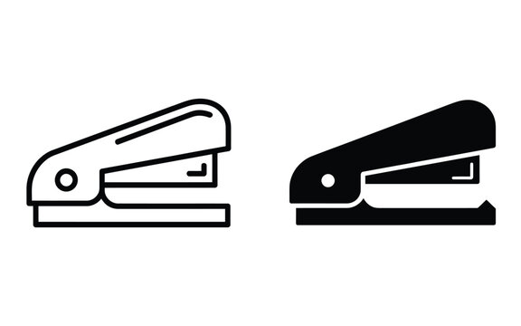 A minimalist icon design showing two versions of a stapler