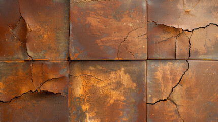 Poster - Aged ceramic tiles with cracks and discoloration create rustic and weathered appearance, showcasing unique textures and patterns that evoke sense of history and character