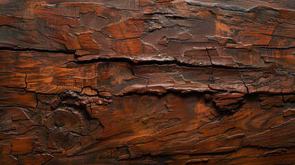 Poster - Aged wood surface with deep cracks and rich brown tones, showcasing natural textures and patterns. weathered appearance evokes sense of history and rustic charm