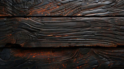 Poster - Dark wood texture with rich, uneven tone, showcasing intricate grain patterns and subtle highlights. surface exhibits blend of deep hues and natural imperfections, creating striking visual appeal