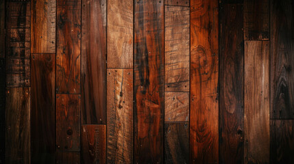 Poster - Rich brown hardwood background with aging lines and faded textures, creating warm and inviting atmosphere. Perfect for rustic themes and interior design projects