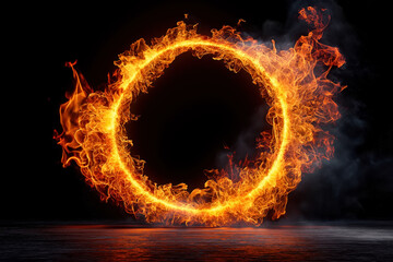 Poster - Fiery ring of flames glowing against dark background at night