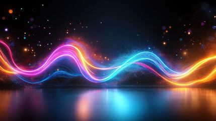 Poster - Vibrant light waves creating dynamic visual patterns at night