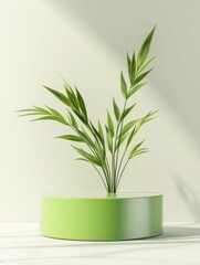 Poster - clear pixel visual of green product podium mockup no shadow green color white backg high detail 8k