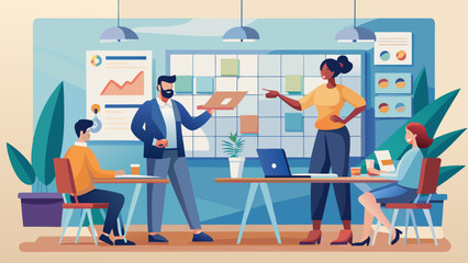 Poster - Group of people in an office discussing project plan