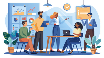Poster - Group of colleagues in a business meeting illustration