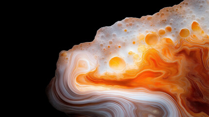 Poster - Swirling orange and white abstract art on black background