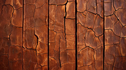 Poster - Dried wood texture with cracks and dusty surface creates rustic and weathered appearance, showcasing beauty of natural materials in warm brown hue