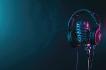 Poster - Vibrant Picture of Music Podcast Background with Headphones Microphone