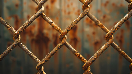 Poster - Rusty chainlink fence texture with grunge atmosphere creates striking visual. weathered metal showcases intricate details and sense of decay, evoking feelings of nostalgia and resilience