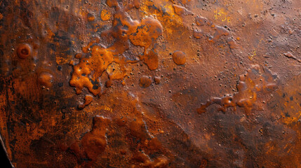 Poster - Tarnished metal plate with layers of fading and stains, showcasing rich texture and warm tones. surface displays intricate patterns and weathered appearance, evoking sense of history and character