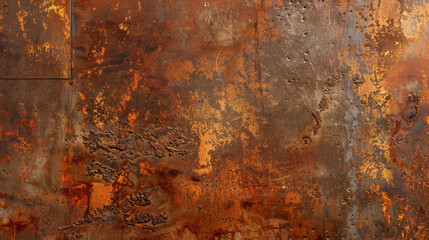 Poster - Rustic metal surface with tarnished aluminum panel displaying watermarks and smudges, showcasing blend of earthy tones and textures that evoke sense of age and character