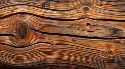 Poster - Textured pine wood with natural imperfections, showcasing rich brown tones and unique grain patterns. surface features cracks and knots, adding character and warmth to material