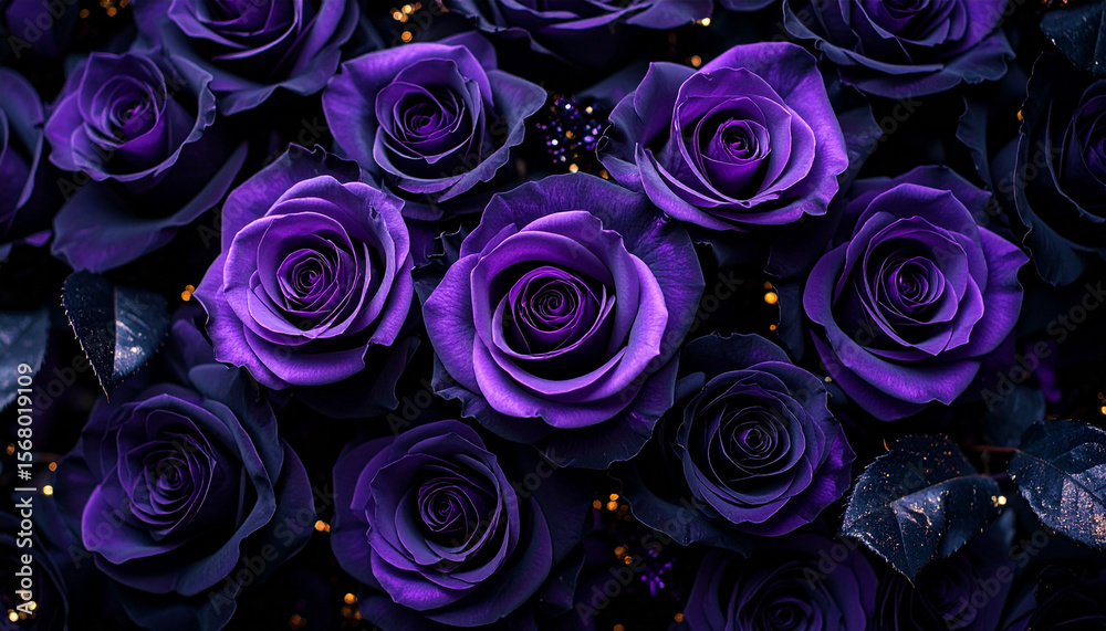 上品な紫のバラが彩るダークフローラル背景 − ドライフラワー調の