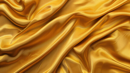 Poster - Wavy golden silk fabric background with gentle folds creates luxurious and elegant appearance, perfect for various design projects and textile applications