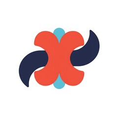 Poster - Abstract design featuring red x shape with blue accents and swirling dark blue elements on white