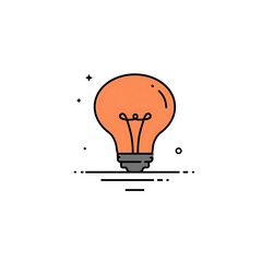 Poster - An orange lightbulb with a black outline and a gray base on a white background with black lines