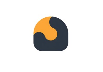 Poster - A stylized logo with a rounded square shape in dark gray and a yellow wave like design inside it