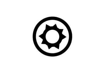 Poster - A black and white graphic of a gear inside of a circle on a plain white background image design