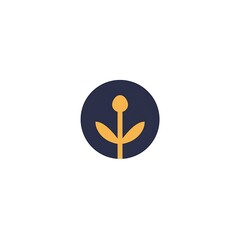 Poster - Isolated image of a stylized golden plant with three leaves inside a dark blue circle on white ground