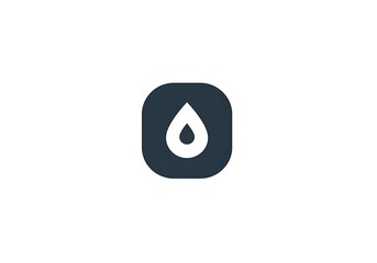 Poster - A simple logo featuring a white water drop inside a rounded dark blue square on a white background