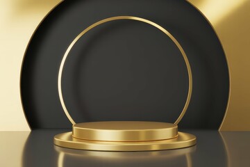Poster - 3D rendering of black product background for cream cosmetics Modern gold podium background