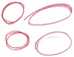 Poster - Set of red wax crayon highlight circles on transparent background cut out design elements