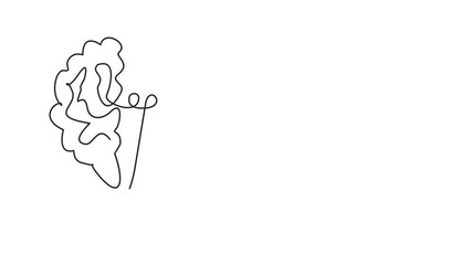 Aufkleber - Animated self drawing of continuous line draw ight bulb with human brain. Creative brain Idea concept with light bulb and brain. Full length one line animation. 4K