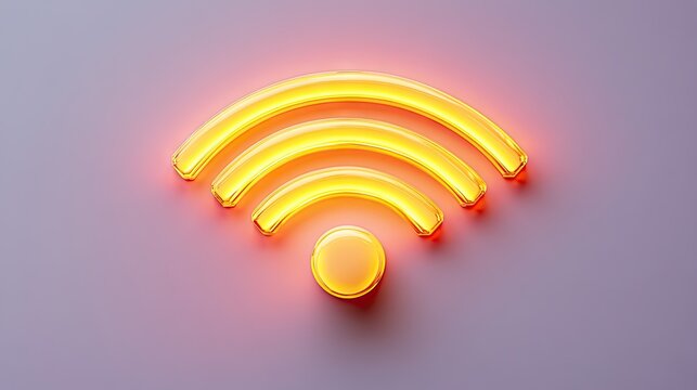 Illuminated, glowing wifi symbol on a pastel background.
