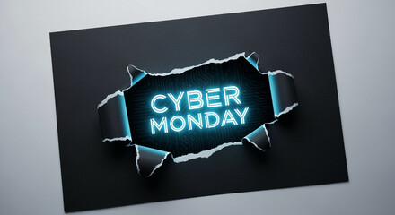 Poster - Sign of Cyber Monday with Neon Effect on Torn Background