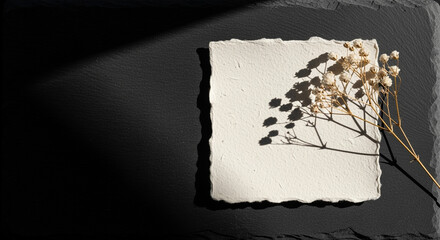 Poster - Dried flowers on textured background with shadow and paper