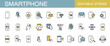 © Rico - Smartphone line icon set – Includes  mobile phone, device, , message, payment and shopping. Editable stroke. Colored vector illustration.