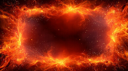 Poster - Vibrant Abstract Firework Explosion with Intense Orange and Red Energy Tendrils, Dynamic Digital Art Background.