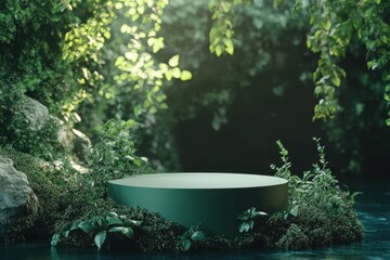 Poster - flawless image of Green podium for showcasing products in a natural setting high detail 8k