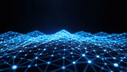 Poster - Abstract Digital Network: Glowing Blue Dots and Lines on Black Background