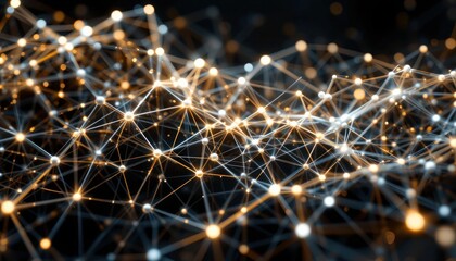 Poster - Illuminated Network: Abstract 3D Render of Interconnected Nodes and Glowing Lines