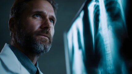 Poster - Doctor examining x ray images on a digital screen