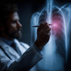 Poster - Physician analyzing an X ray scan for signs of a tumor