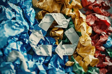 Aufkleber - Detailed Color Picture of Paper Recycle Logo with Colorful Garbage