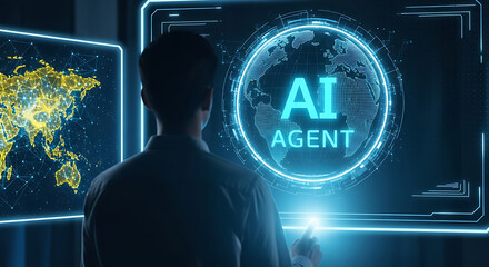 Poster - A person interacting with artificial intelligence ai agent concept on a futuristic screen