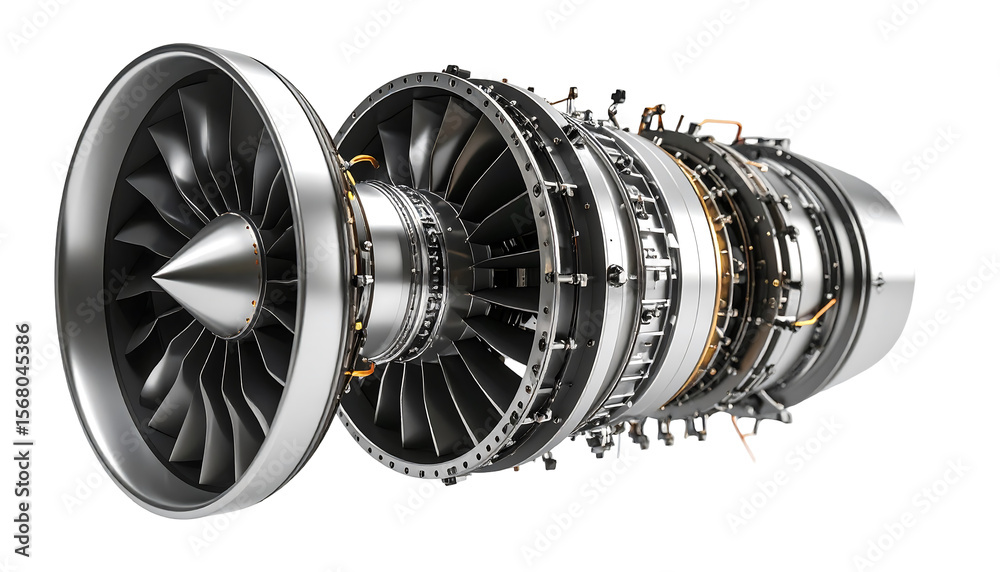 Detailed 3D Exploded View Of A Jet Engine Turbine With Silver Blades On ...