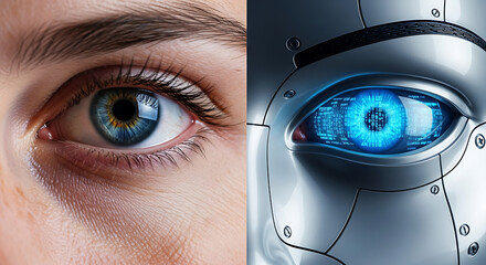 Poster - Human eye and robotic eye side by side comparing human and artificial vision concepts