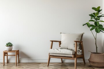 Poster - Vibrant Image of Scandinavian Interior Living Room with Mock Up Frame on the Wall