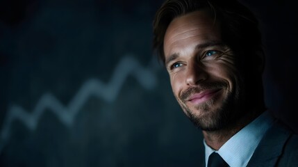 Poster - Businessman smiling at rising profit chart